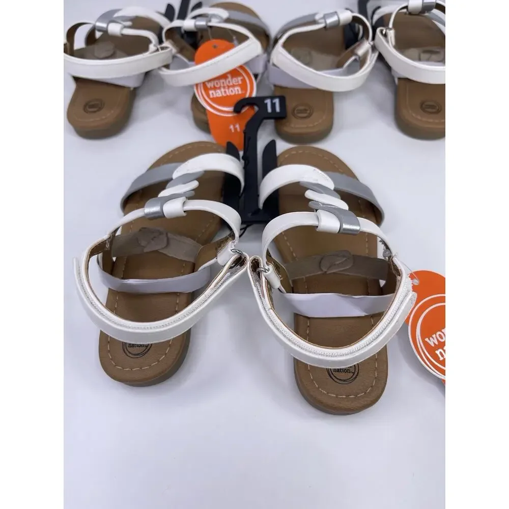 Wonder Nation Girls Braid Sandals Size 11 Color White /Silver New With Tag